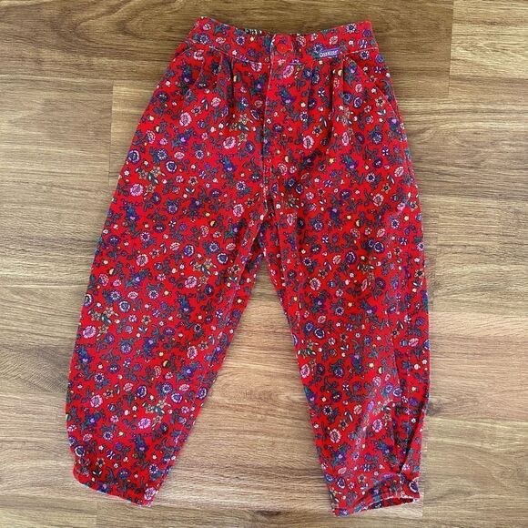 Oshkosh B’gosh Kids 90s Era Red Paisley Floral Corduroy Pleated Front Balloon Ta - Picture 11 of 11